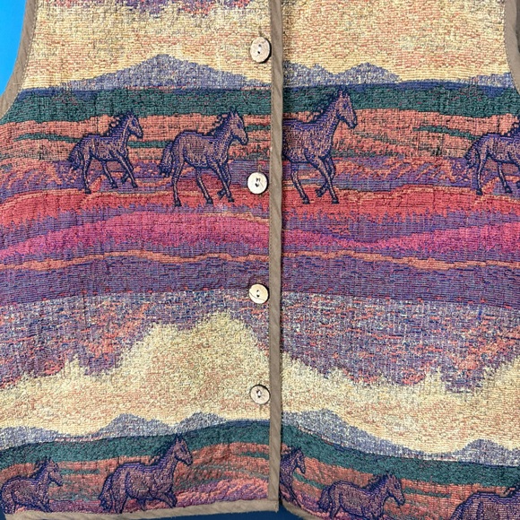 KEREN hart Vintage 1990s Wild Horses Tapestry Woven Vest Selected size Large - Picture 3 of 11